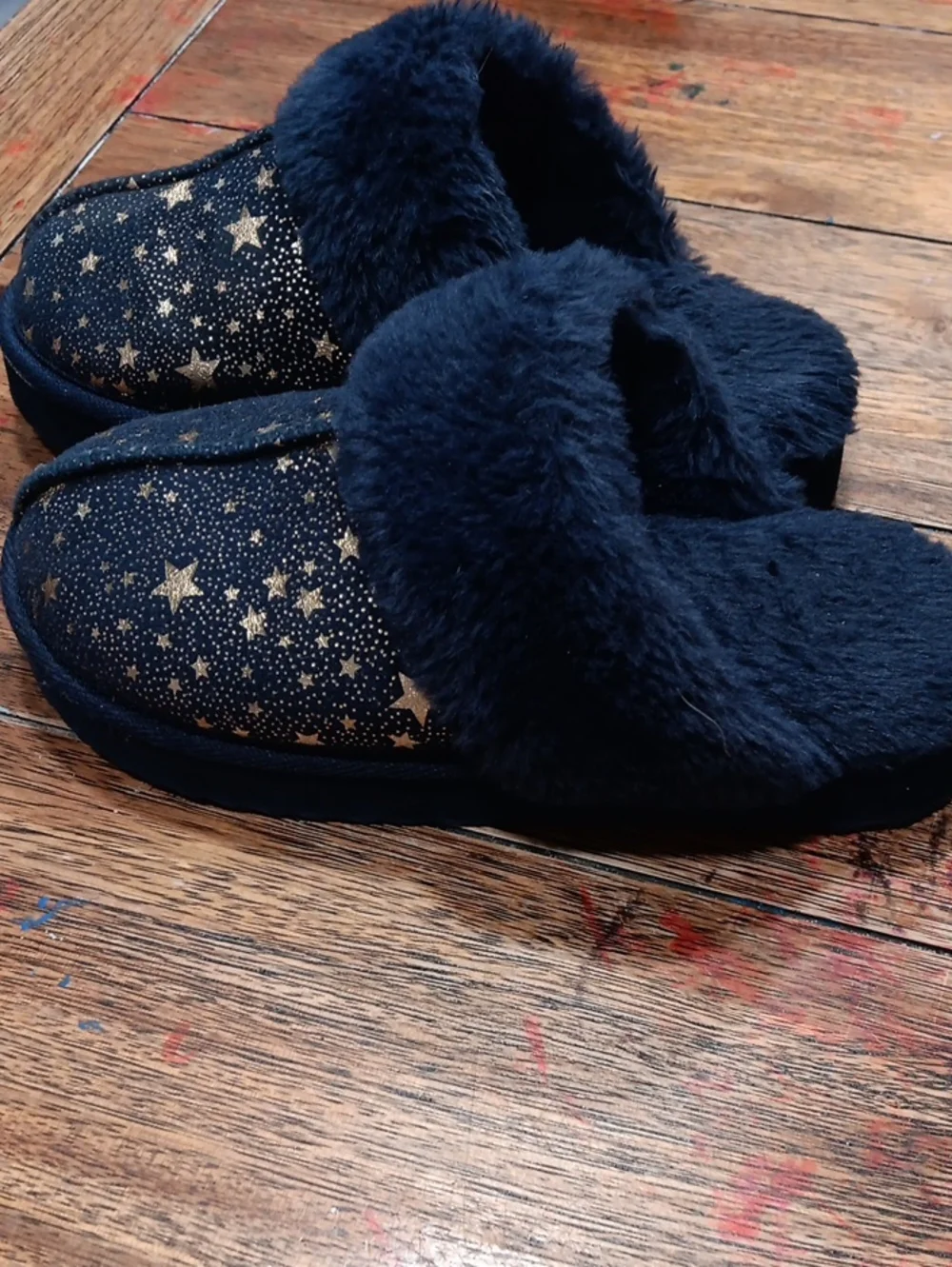 Wonder Nation Kids Navy Star Fuzzy Clog Slippers - Cozy Indoor Shoes